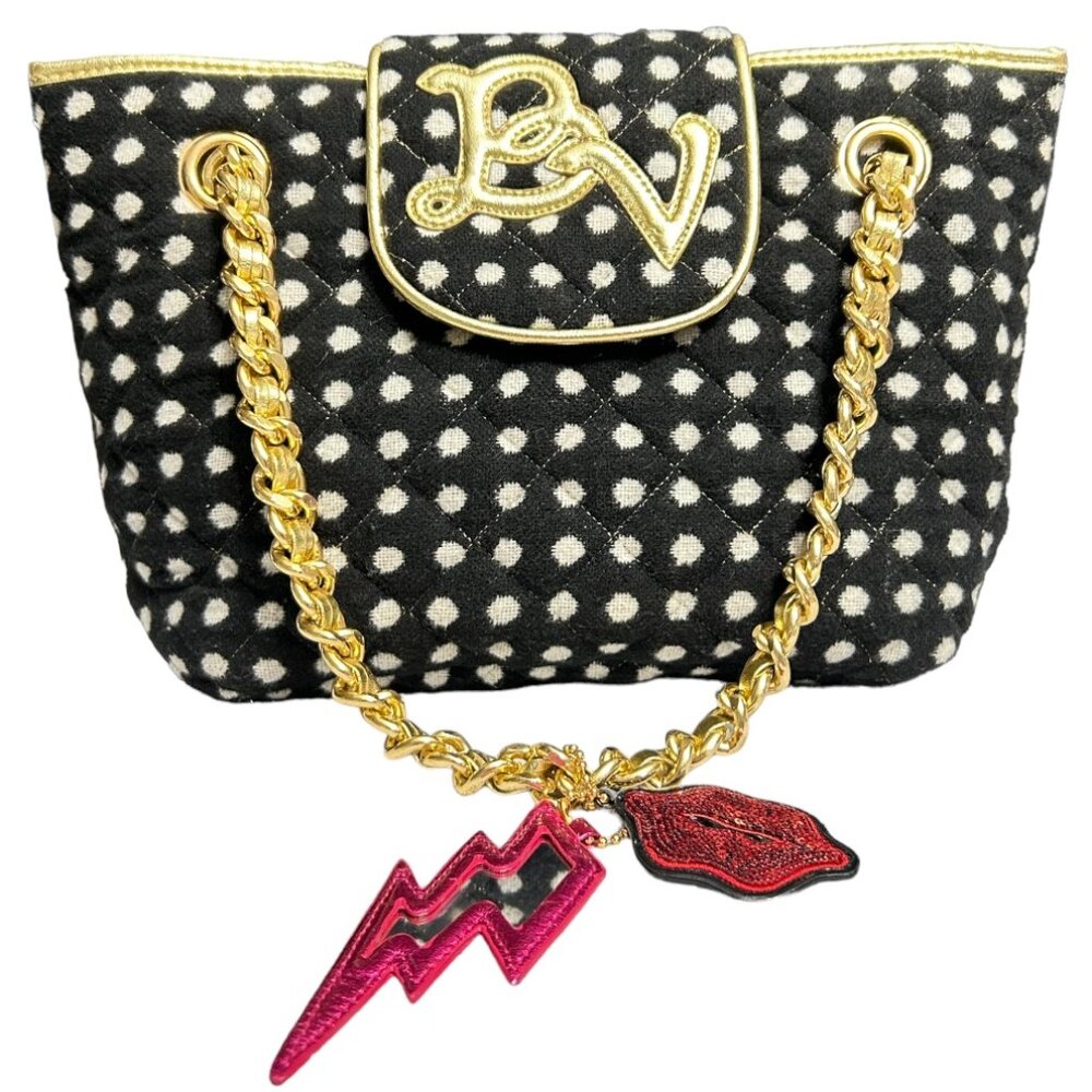 BetseyVille by Betsey Johnson Tote, Black, Gold Chain